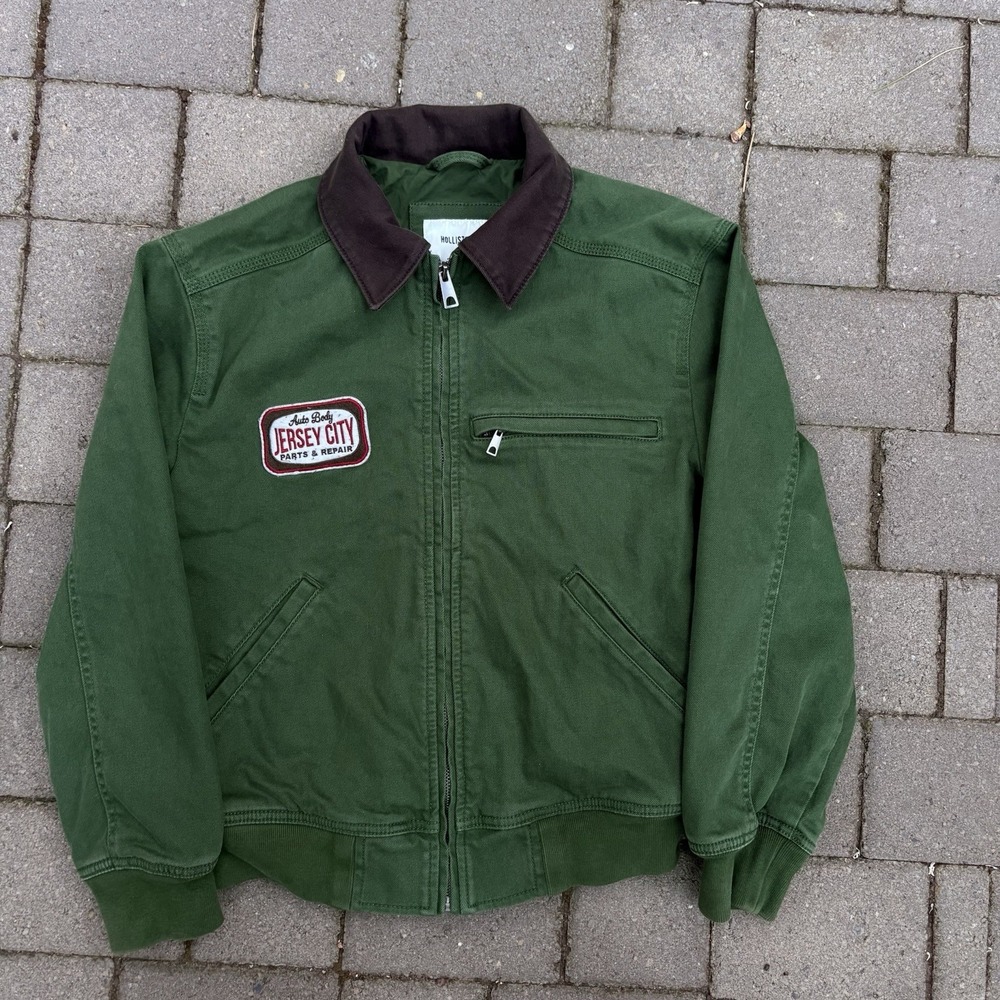 Men's Hollister Jersey City Auto Body Work Wear Green Utility Mechanic Jacket XS